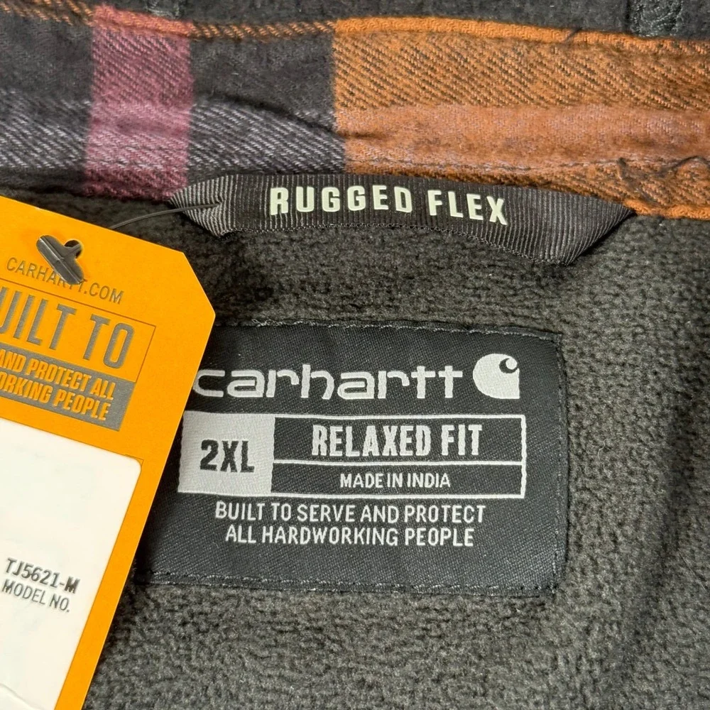 Carhartt Rugged Flex Flannel Fleece Lined Hooded Shirt TJ5621-M Brown 2XL NWT